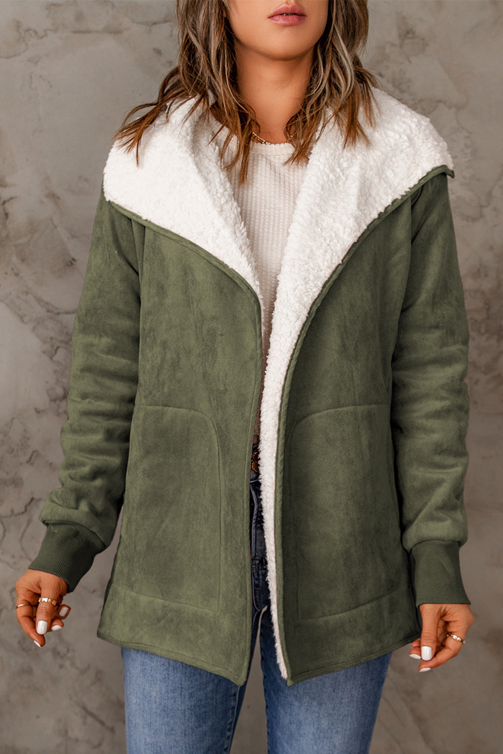 Faux suede open front jacket best sale