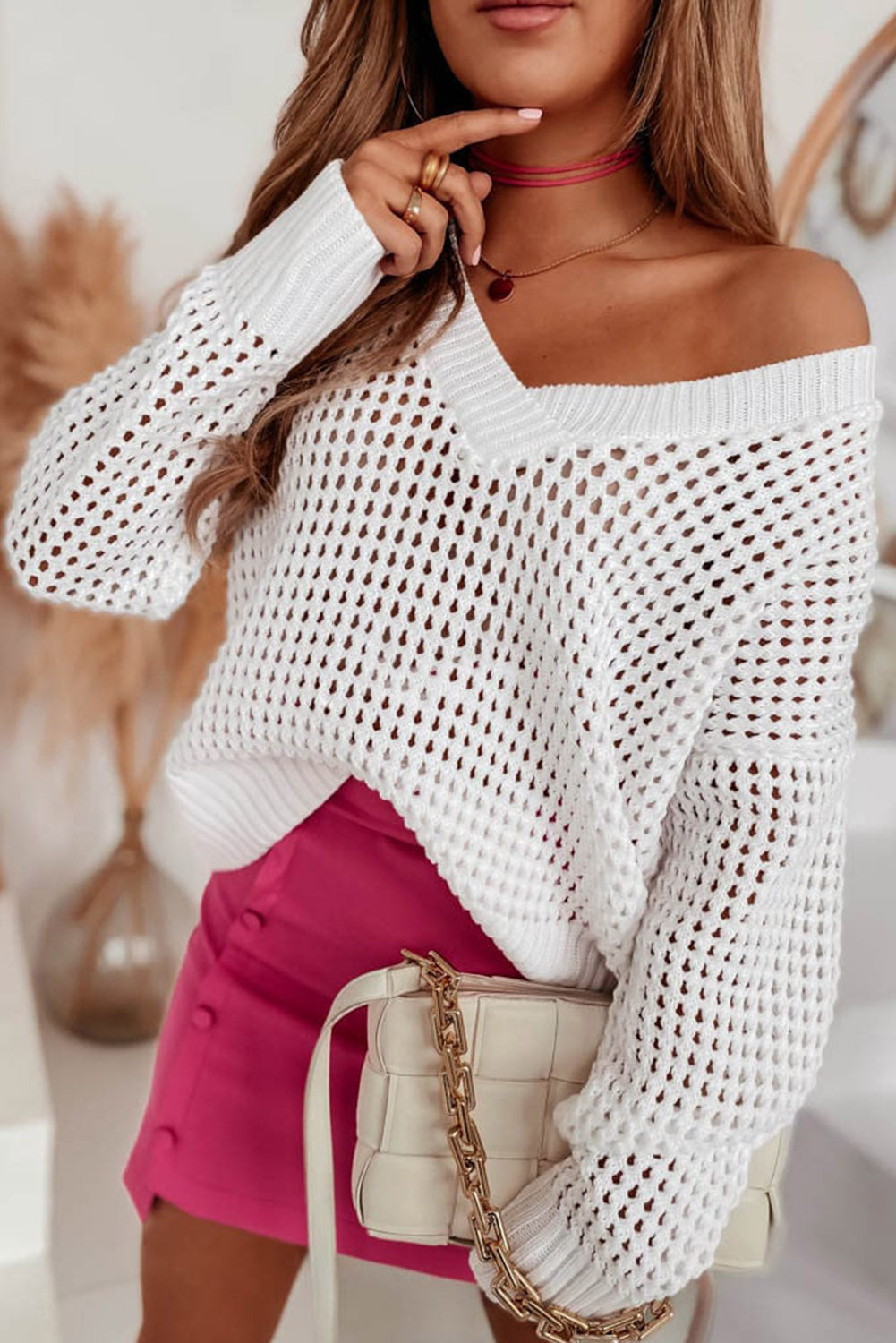 Loose knit white sweater best sale