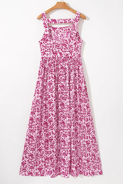 Pink Floral Cutout Back Empire Waist Sleeveless Maxi Dress