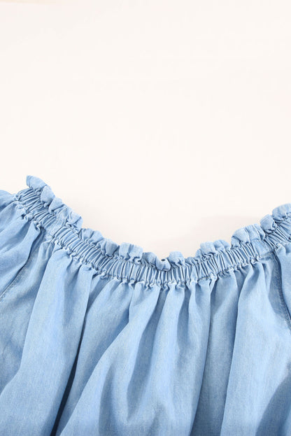 Sky Blue Smocked Waist Off The Shoulder Top