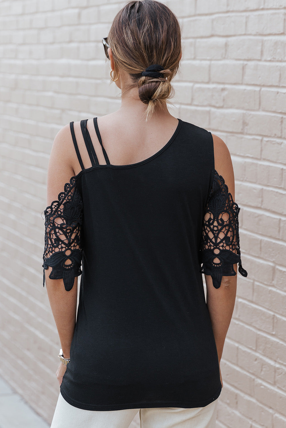 Black lace cold shoulder hot sale top