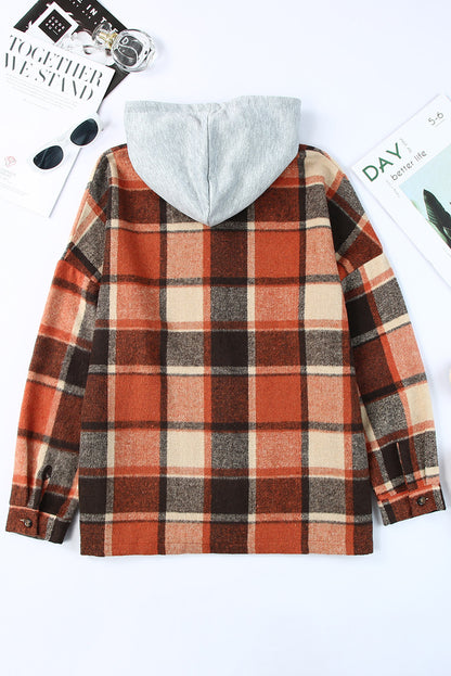 Hooded Plaid Button Front Shacket