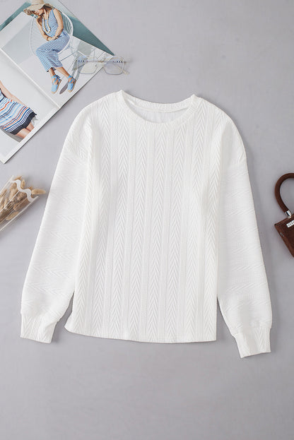 Round Neck Drop Shoulder Textured Knit Top