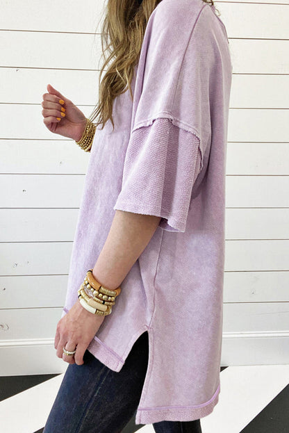 Petal Mineral Wash Exposed Seam Drop Shoulder Oversized Tee