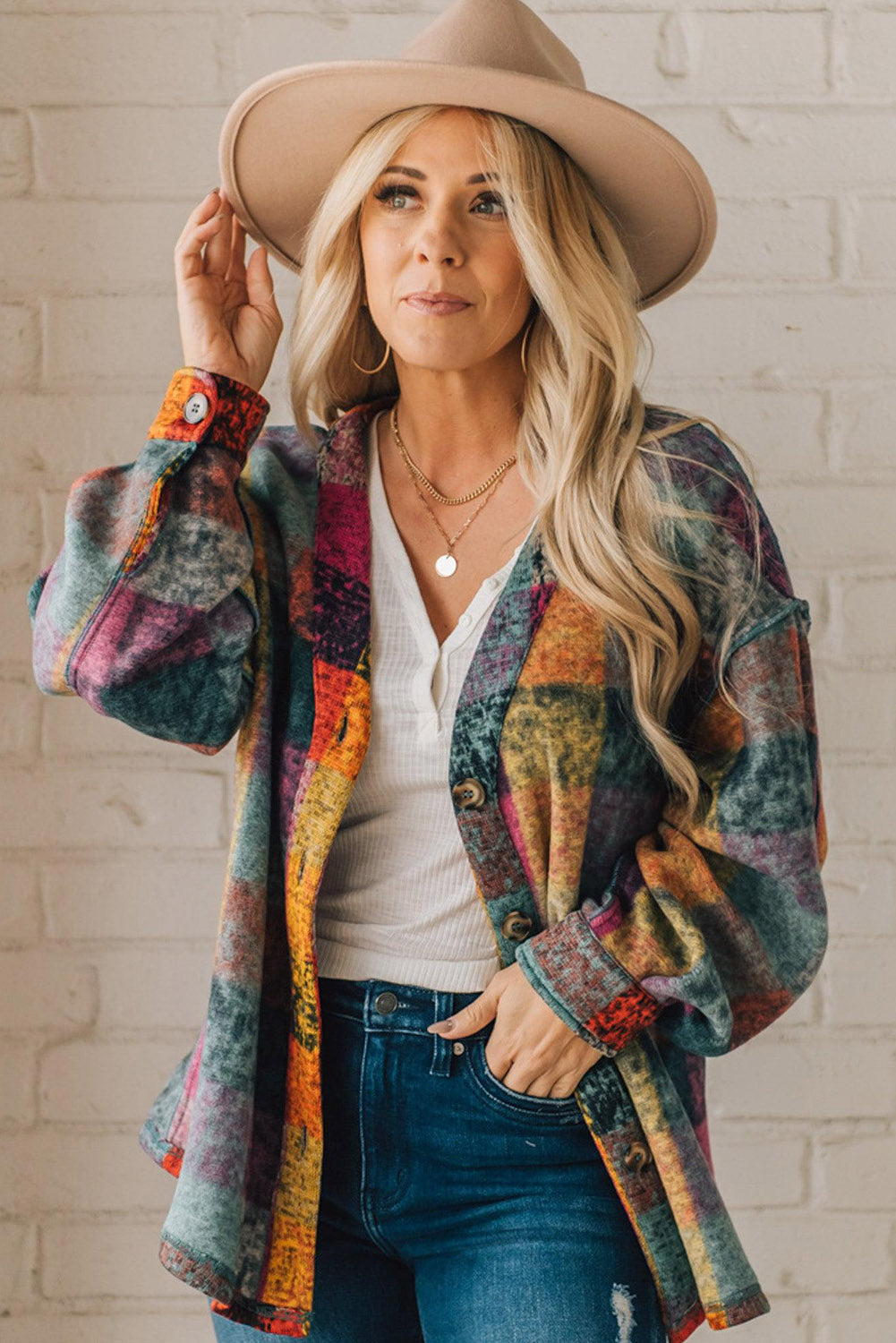 Multicolor Brushed Checked Western Buttoned Jacket - The Perfect Touch SA