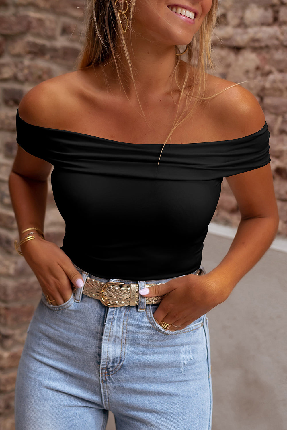 Folded Off Shoulder Slim Top