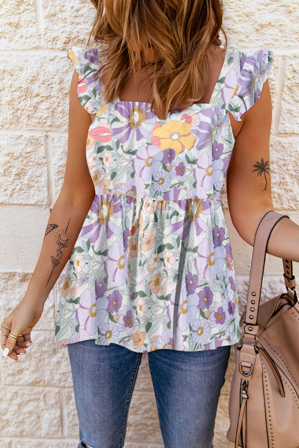 Purple Multicolor Flutter Floral Print Flowy Tank Top The Perfect Touch Sa 