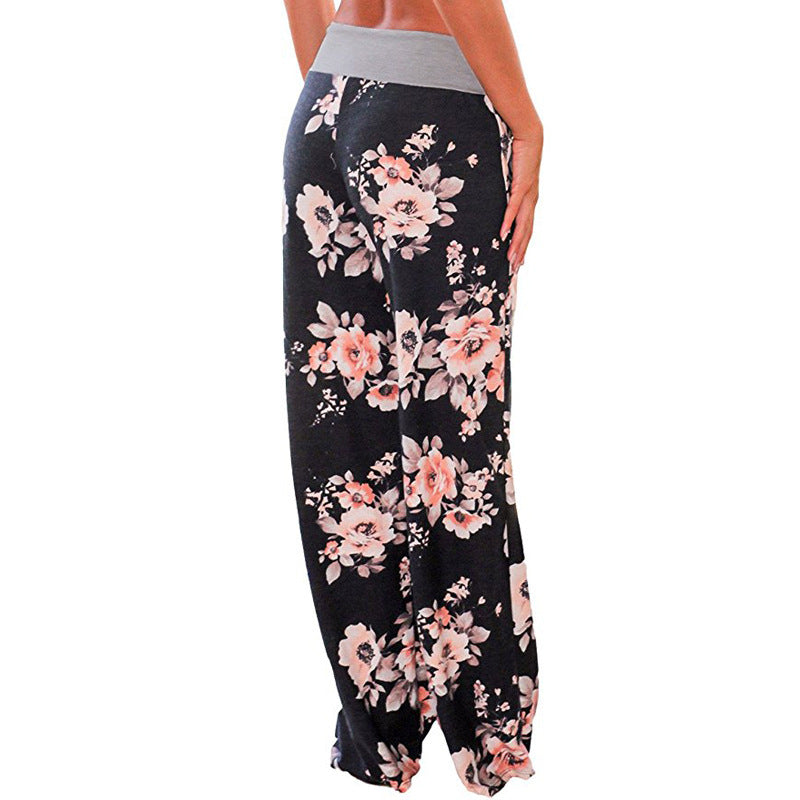  Women's Floral Print Drawstring Elastic Waist Long Pj