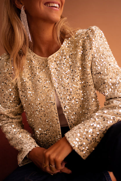 Sequined Open Front Cropped Jacket