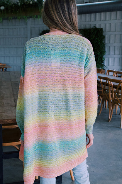 Gradient Knit Open Cardigan with Pockets