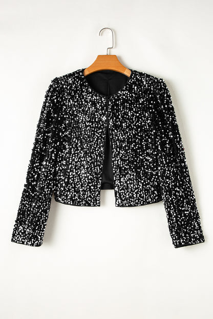 Sequined Open Front Cropped Jacket