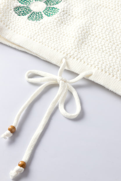 White Daisy Flower Pointelle Knit Sweater