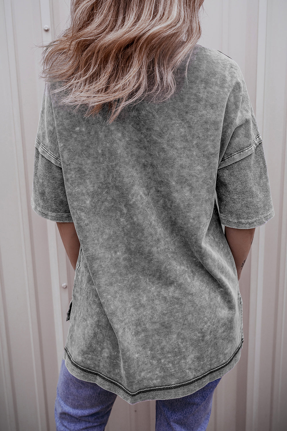 Petal Mineral Wash Exposed Seam Drop Shoulder Oversized Tee