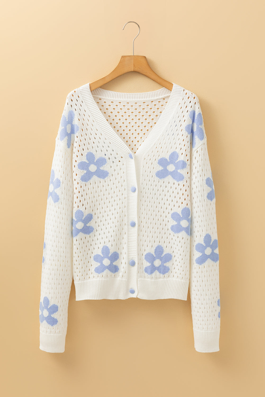 White Flower Knit Hollow Out Open Short Cardigan