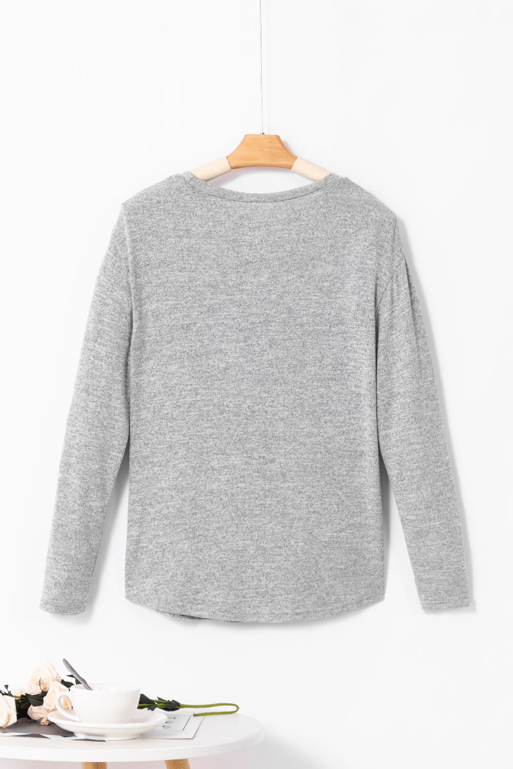 Gray Side Buttons Crew Neck Knit Top