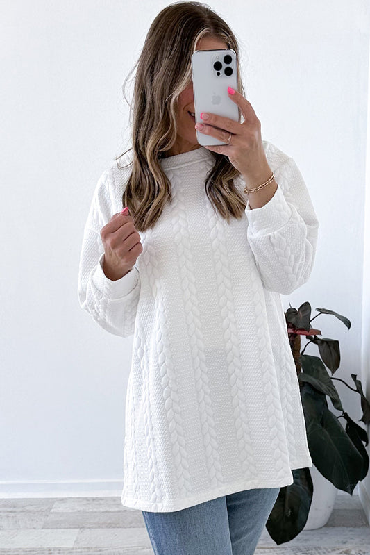 Cable Textured Long Sleeve Round Neck Top