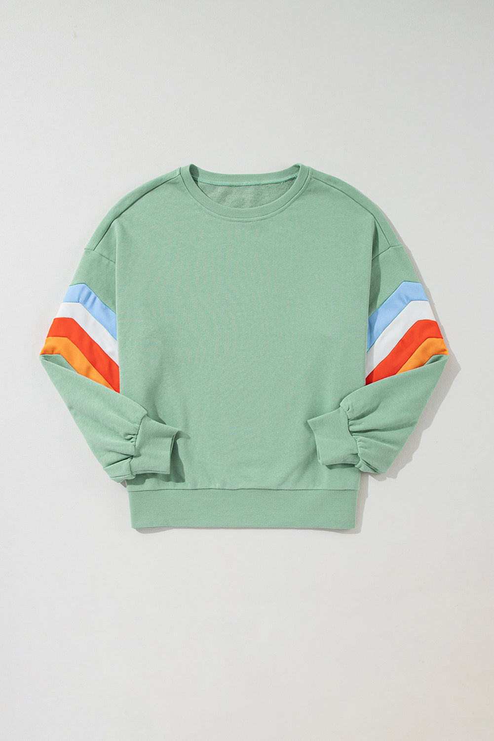 Moonlight Jade Rainbow Striped Sleeve Crew Neck Loose Sweatshirt