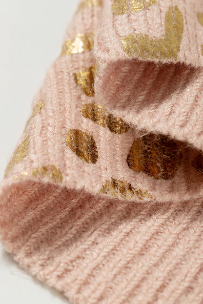 Apricot Glitter Leopard Print Puff Sleeve Sweater