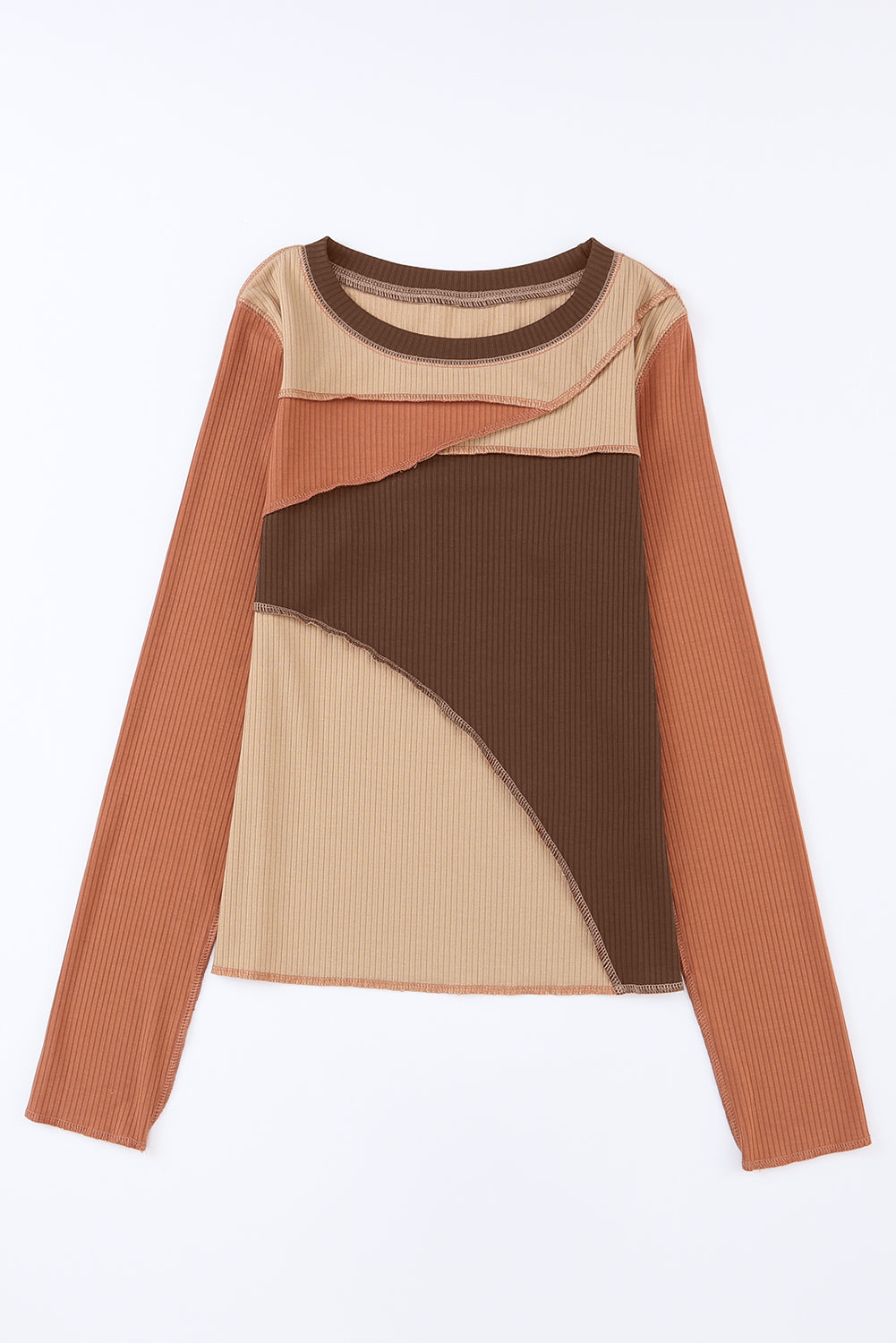 Expose Seam Color Block Ribbed Knit Top