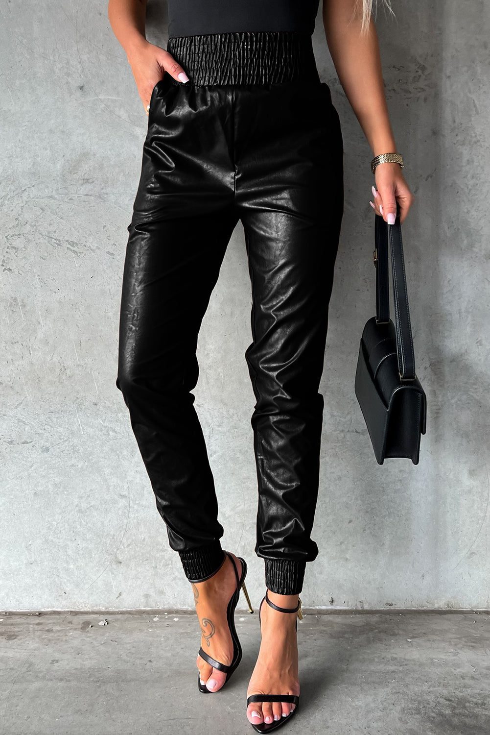 Smocked High Waist Leather Skinny Pants The Perfect Touch SA