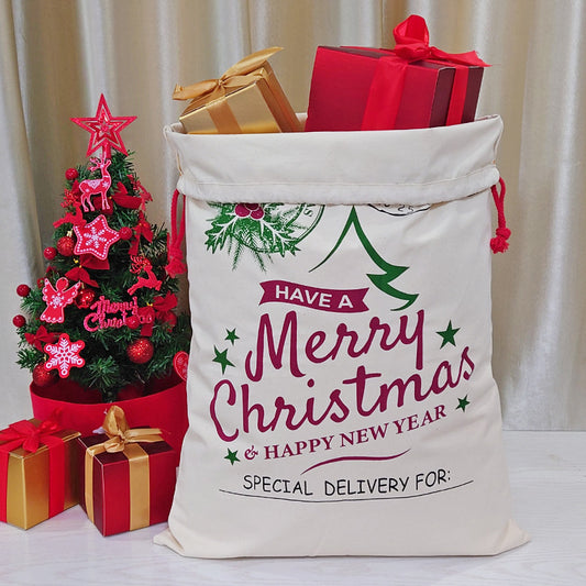 2023 new Christmas canvas gift bag double drawstring