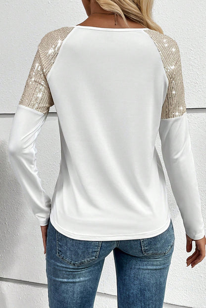 Sequin Patch Chest Pocket Raglan Sleeve Top