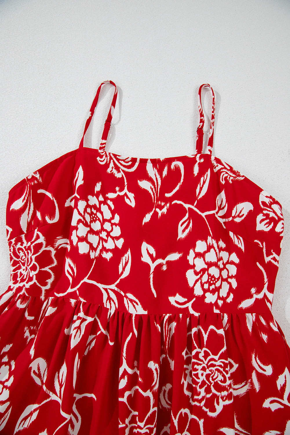 Red Floral Printed Spaghetti Strap Empire Waist Maxi Dress