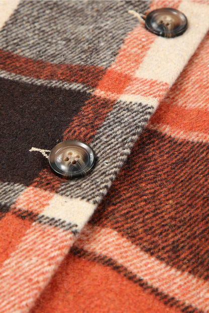 Hooded Plaid Button Front Shacket