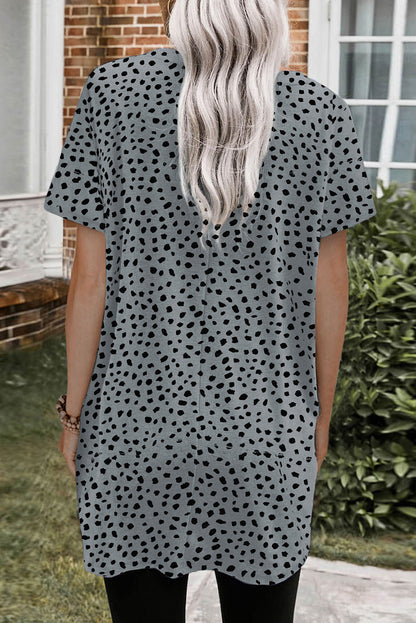 Gray Leopard Print Side Pockets Tunic Top