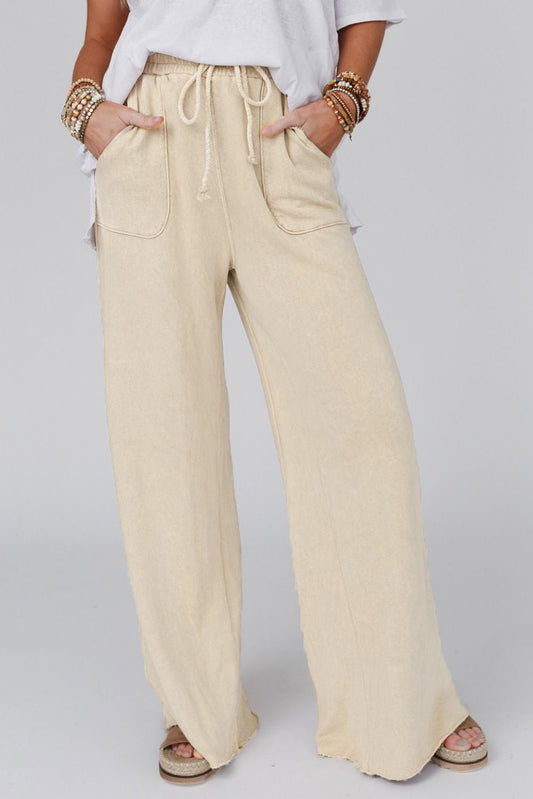 Apricot Mineral Washed Drawstring Retro Wide Leg Pants