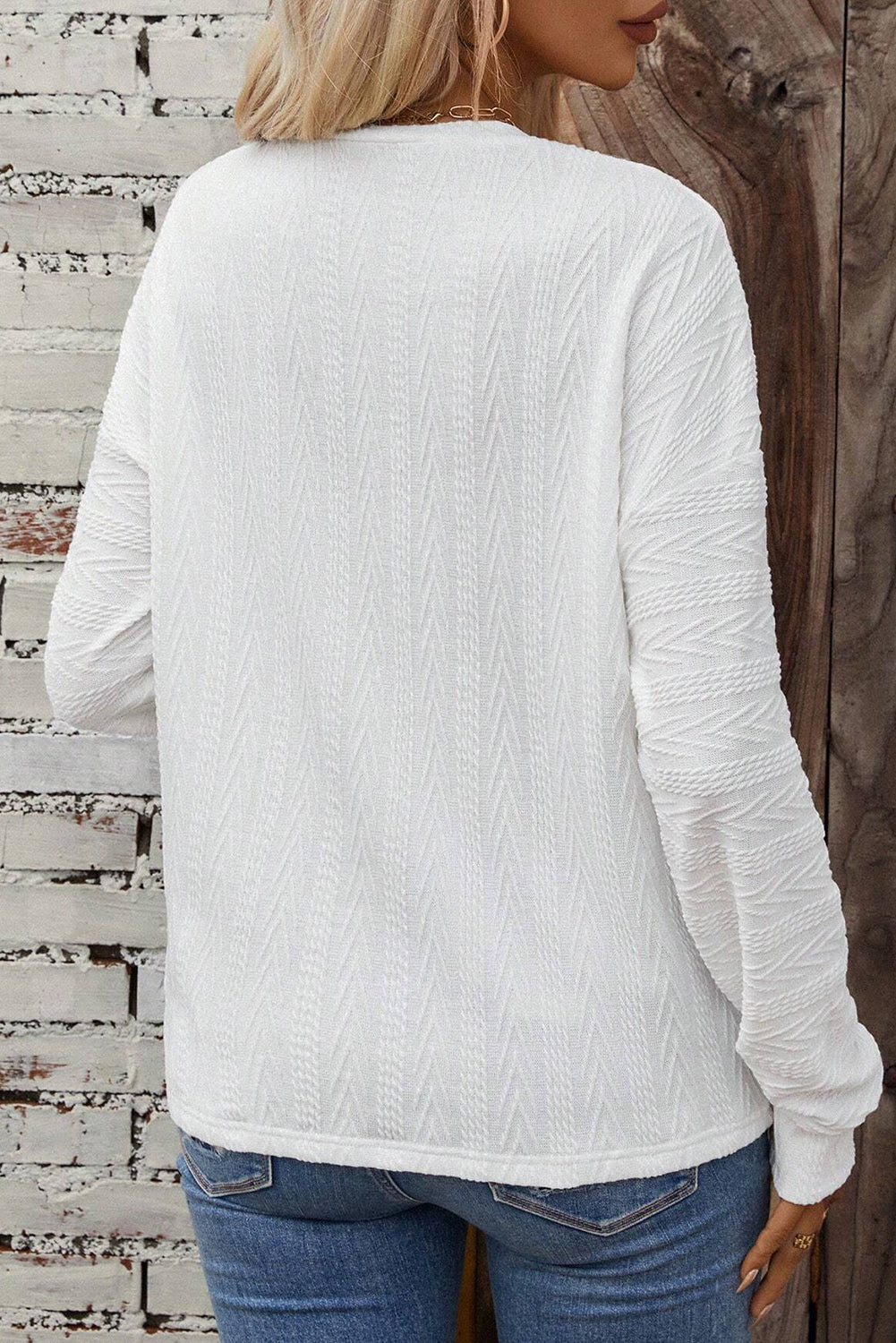 Round Neck Drop Shoulder Textured Knit Top