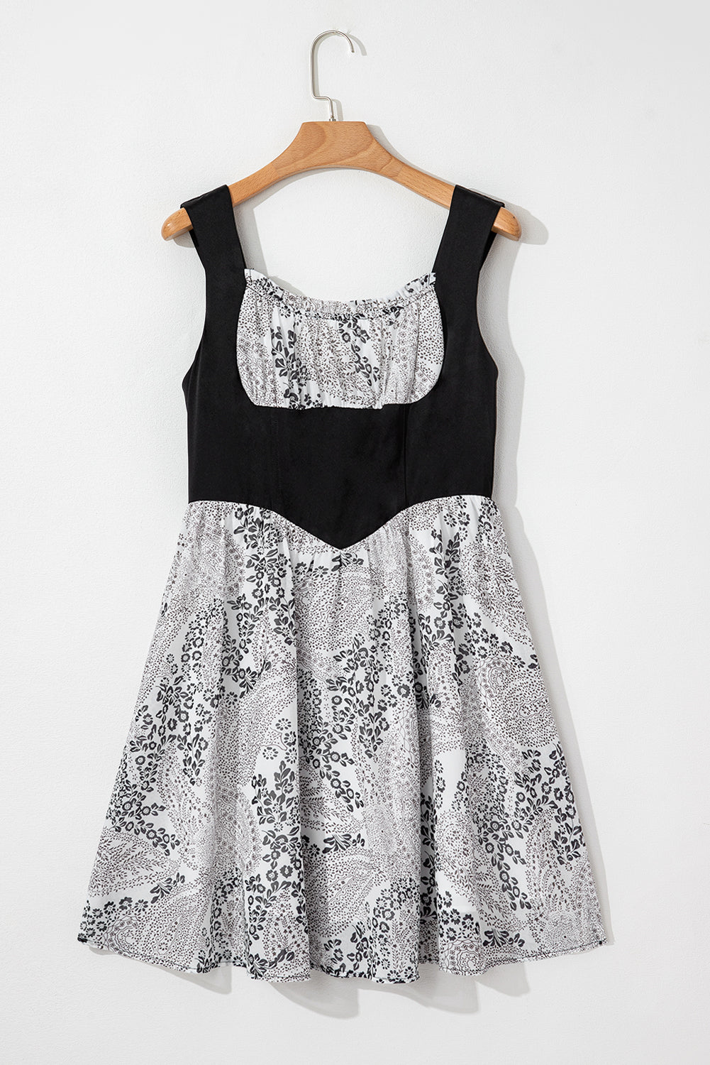 Black Sleeveless Bustier Patchwork Paisley Floral Chiffon Dress