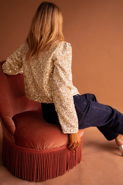 Sequined Open Front Cropped Jacket