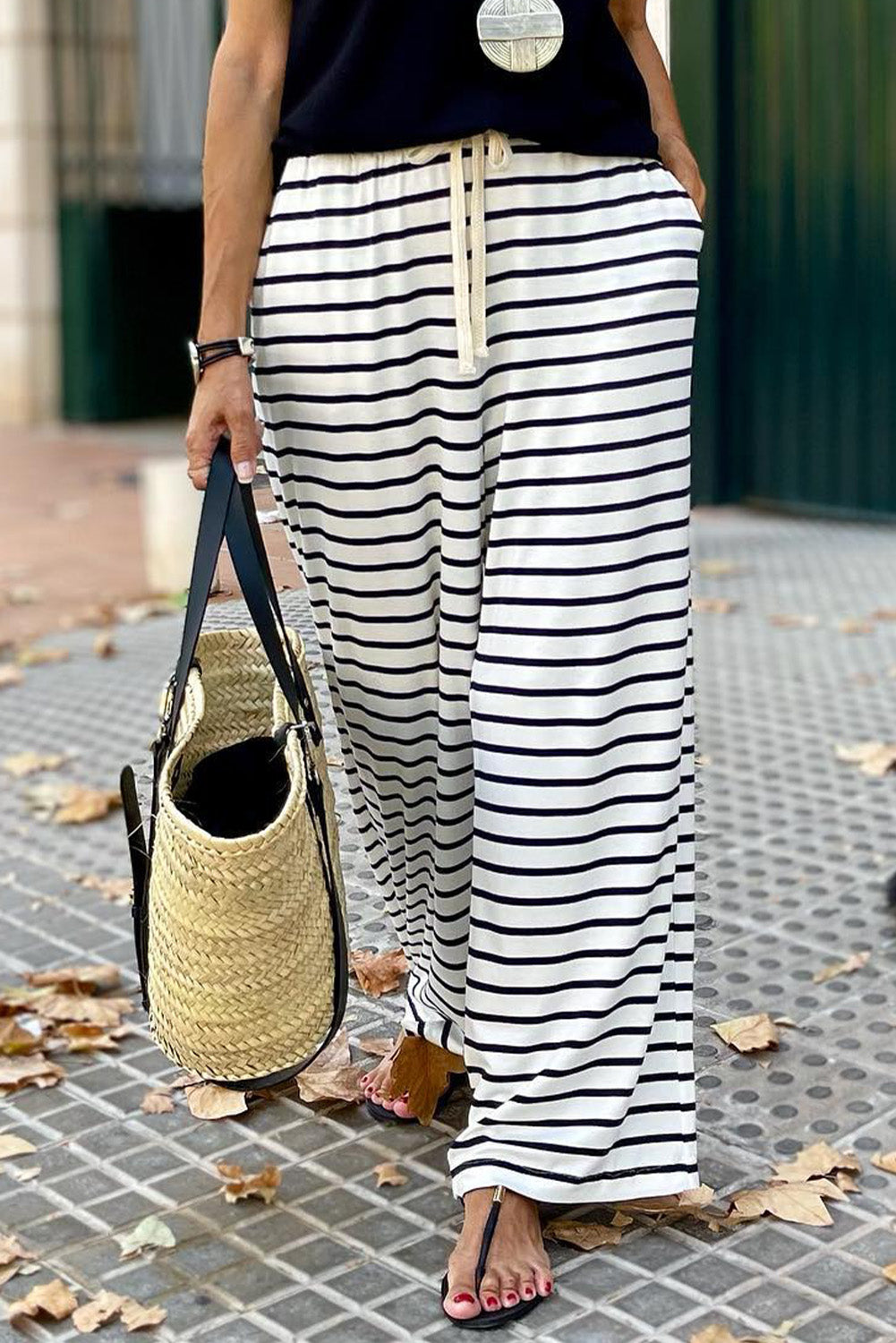 Drawstring hot sale striped pants