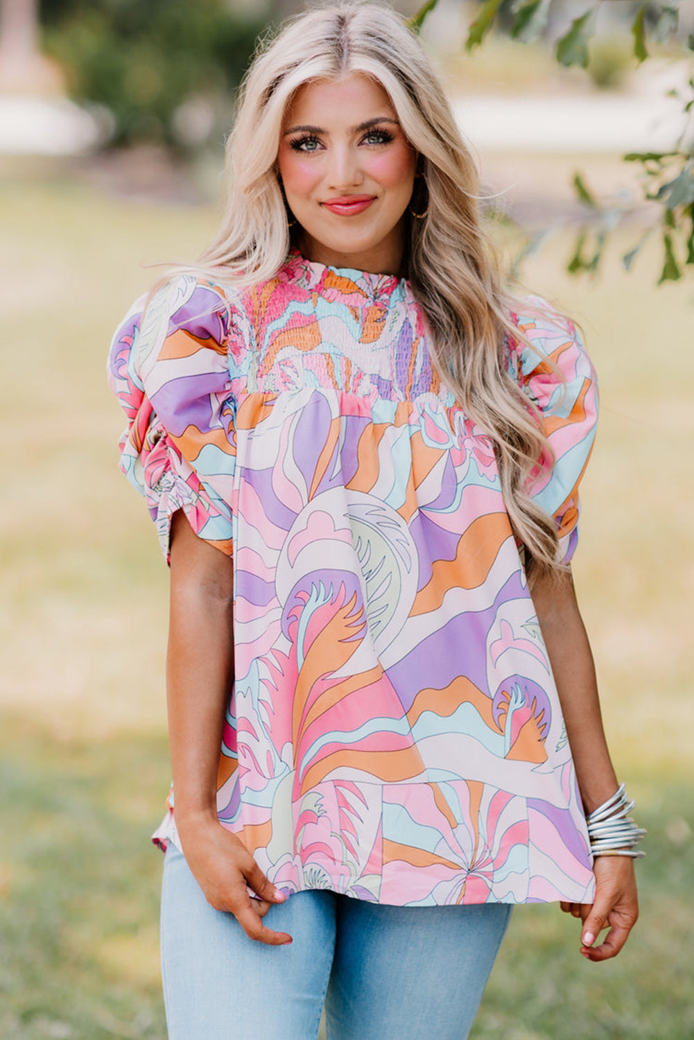 Orange Floral Flounce Sleeve Front Tie Sweetheart Neck Blouse - The Perfect  Touch SA