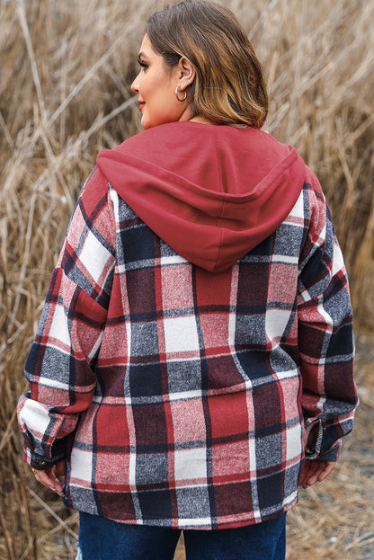 Hooded Plaid Button Front Shacket