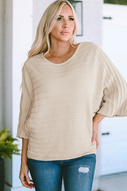 Exposed Seam Ribbed Knit Dolman Top