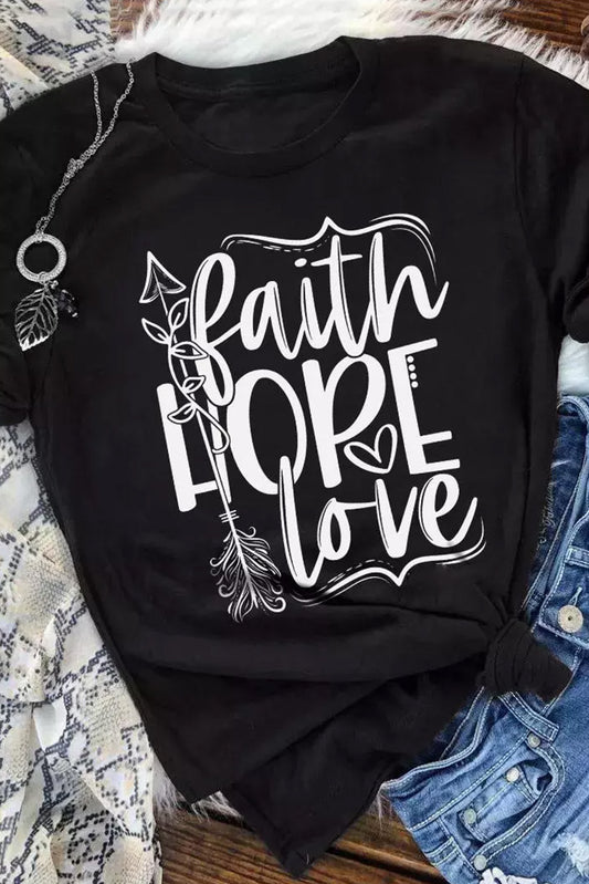 Black Faith Hope Love Graphic T Shirt