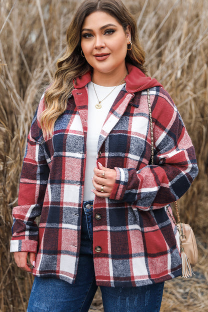 Hooded Plaid Button Front Shacket