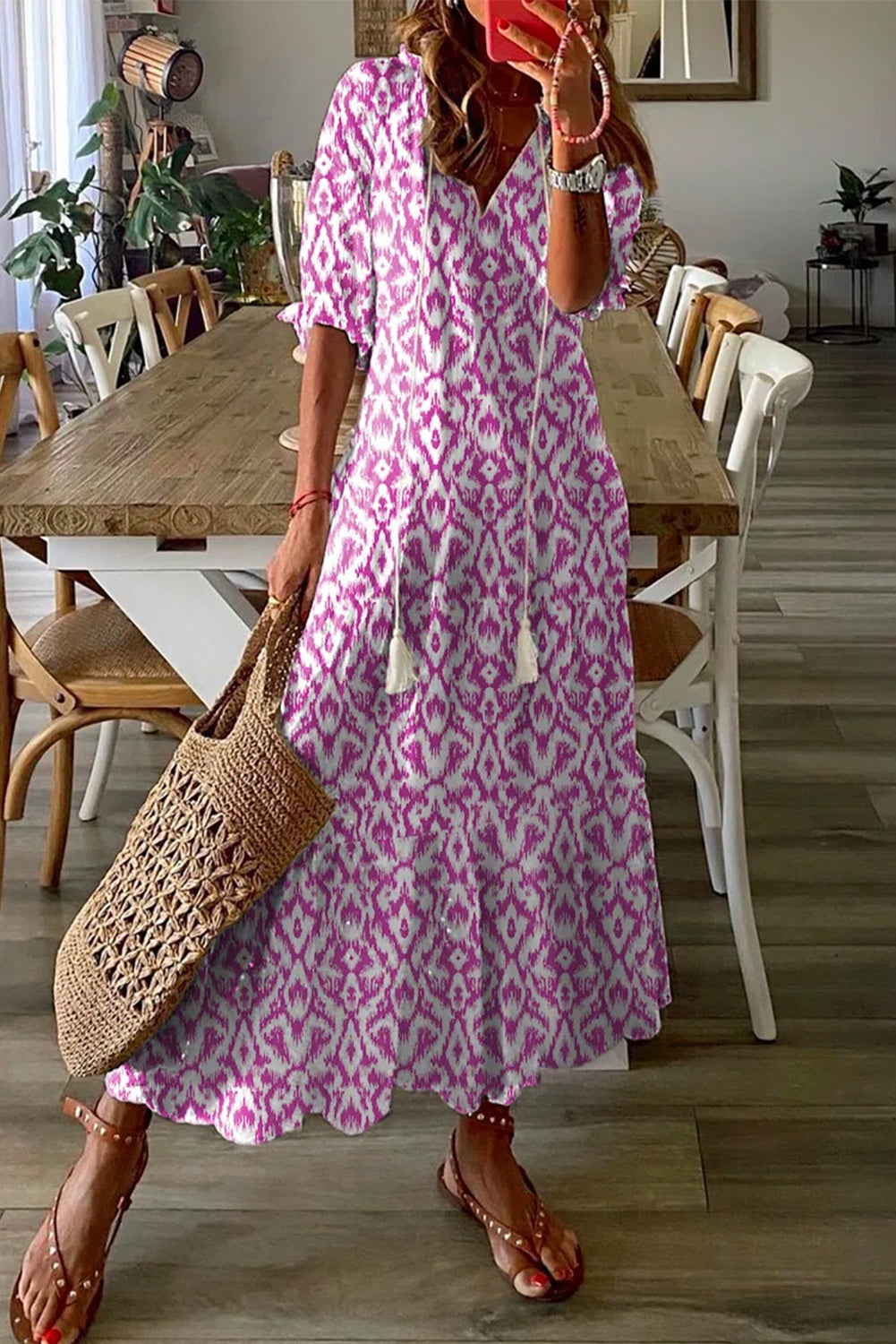 Geometric print hot sale maxi dress