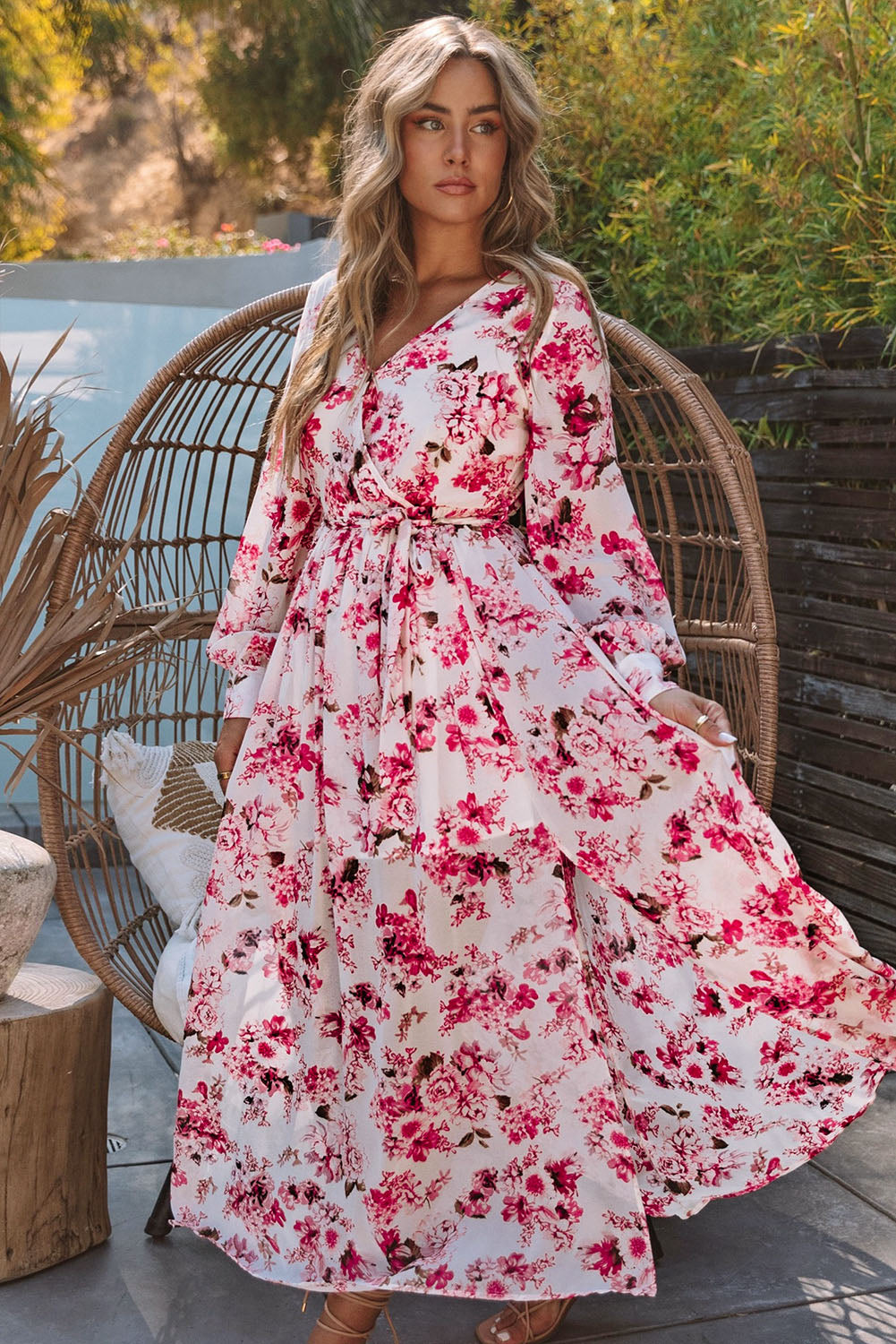 V neck floral outlet maxi dress