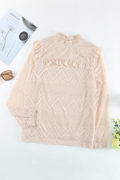 Lace Crochet Ruffle Hollow-out Long Sleeve Top