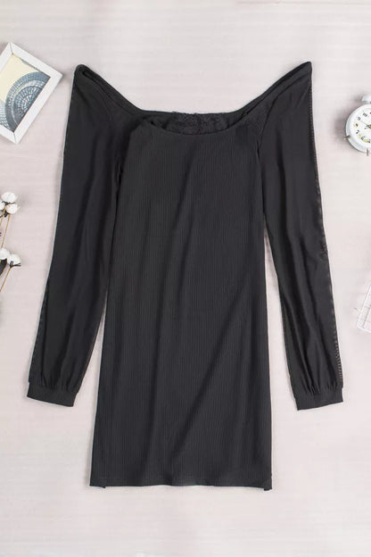 Black Scoop Neck Bubble Sleeve Mini Dress