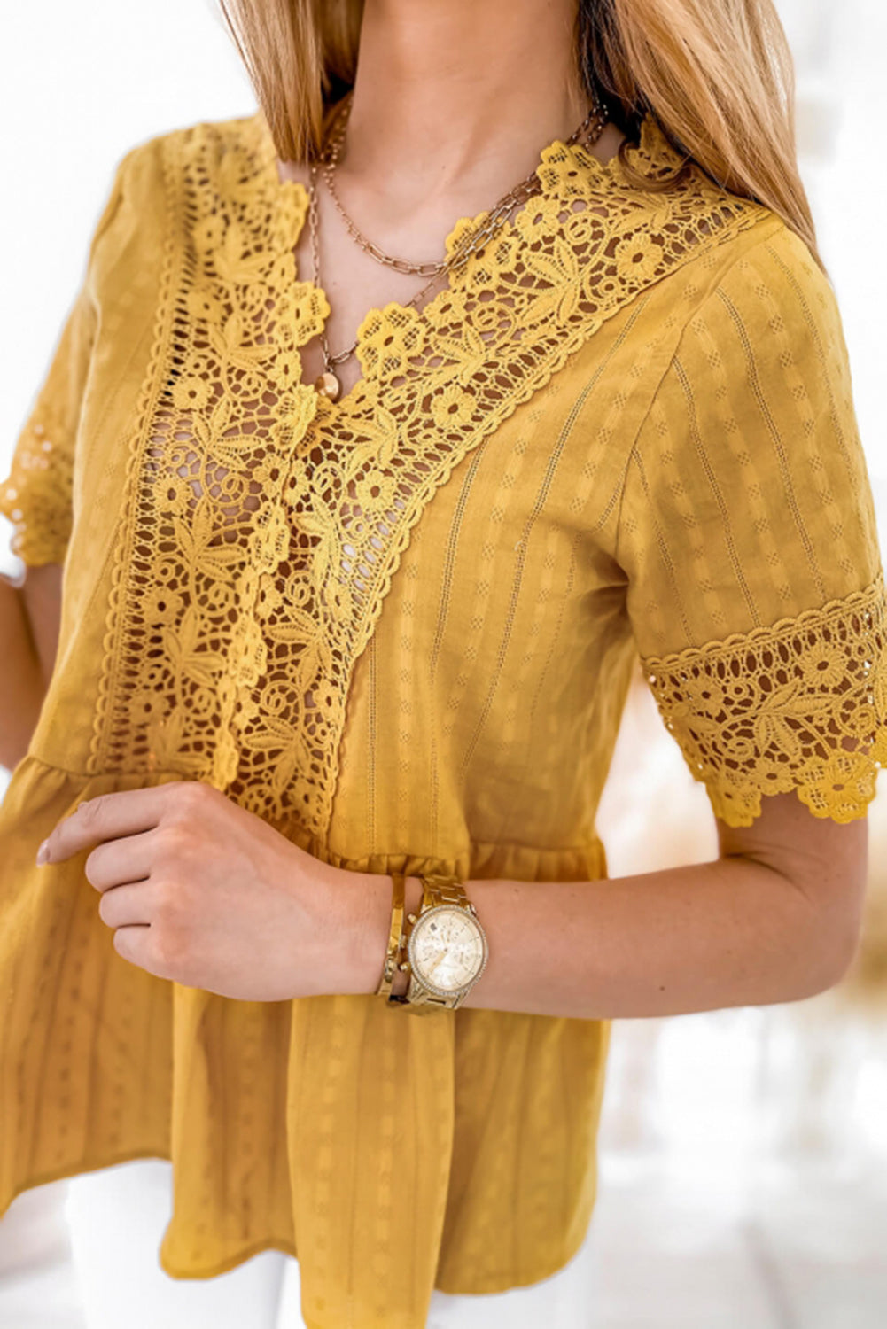 Mustard yellow cheap lace top