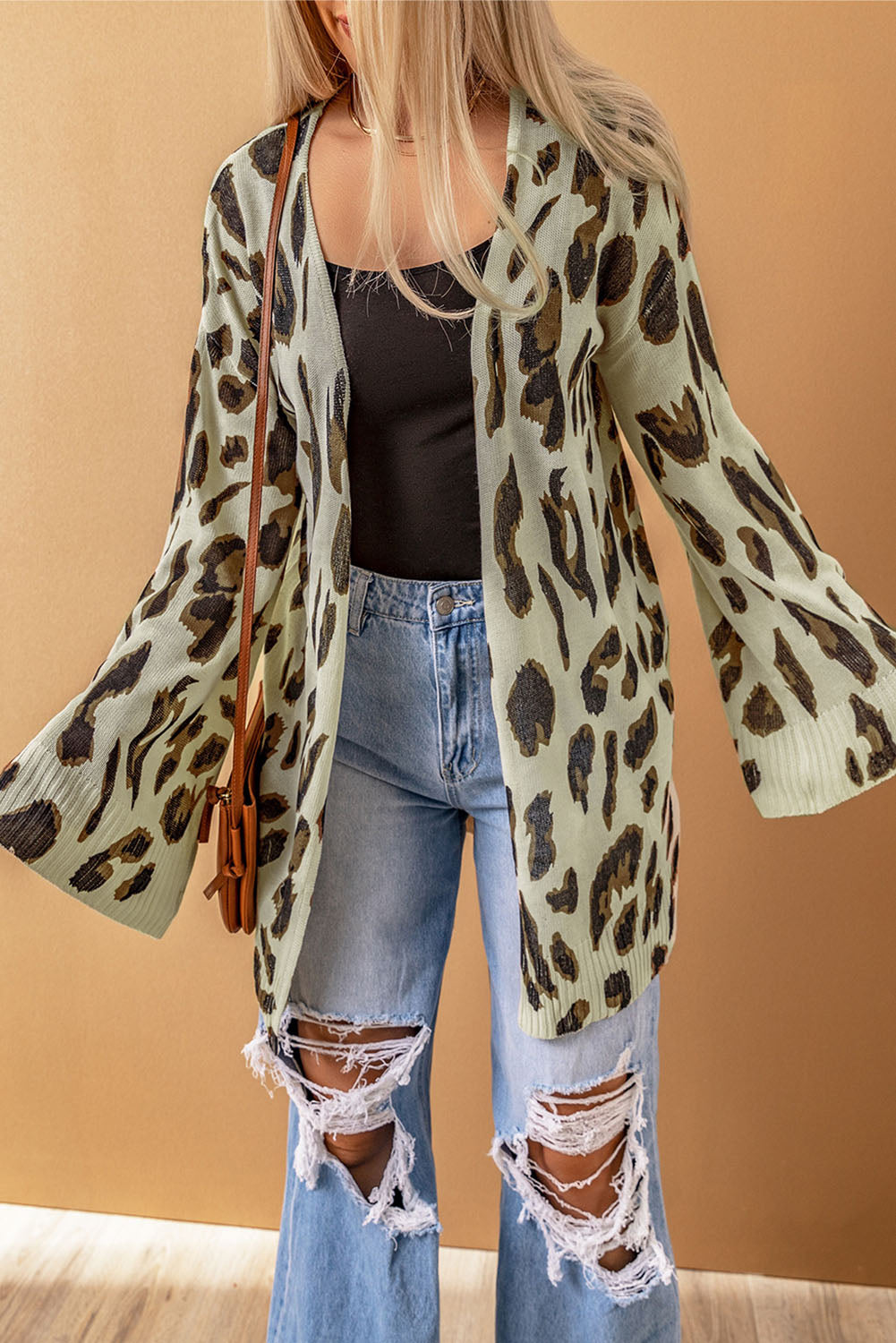 Leopard Print Bell Sleeve Open Front Knitted Cardigan The Perfect Touch SA