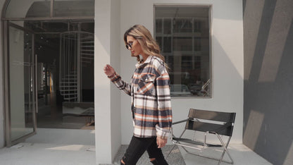 Geometric Plaid Print Pocketed Shacket