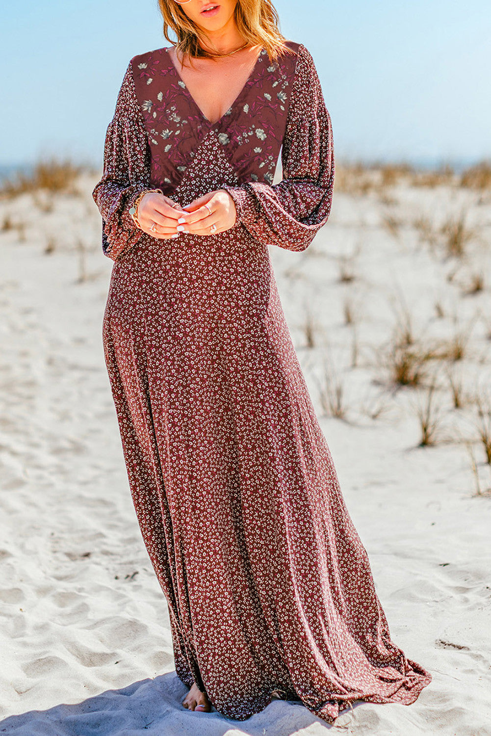 Bold Floral Puff Sleeve Maxi Dress