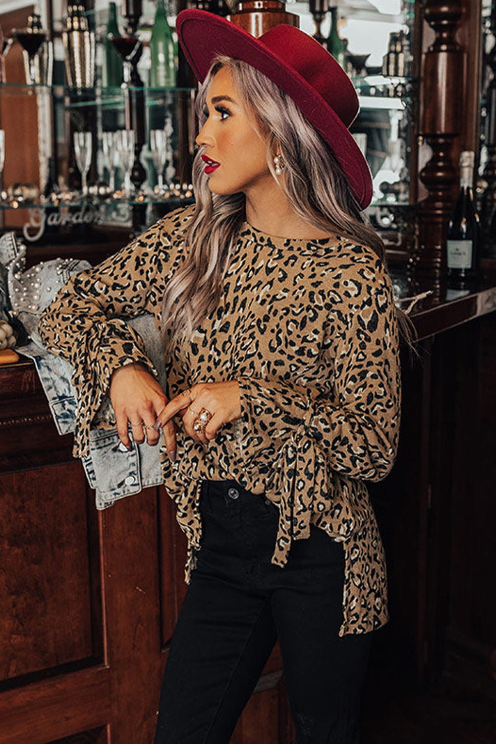 leopard print long sleeve blouse